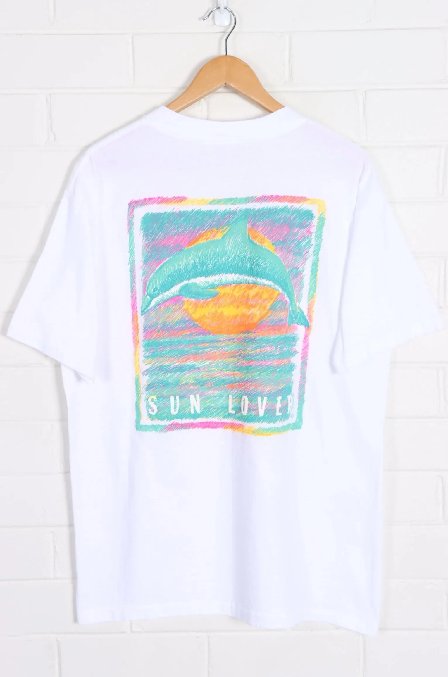 1991 Dolphin "Sun Lover" Single Stitch Front Back T-Shirt (XL)