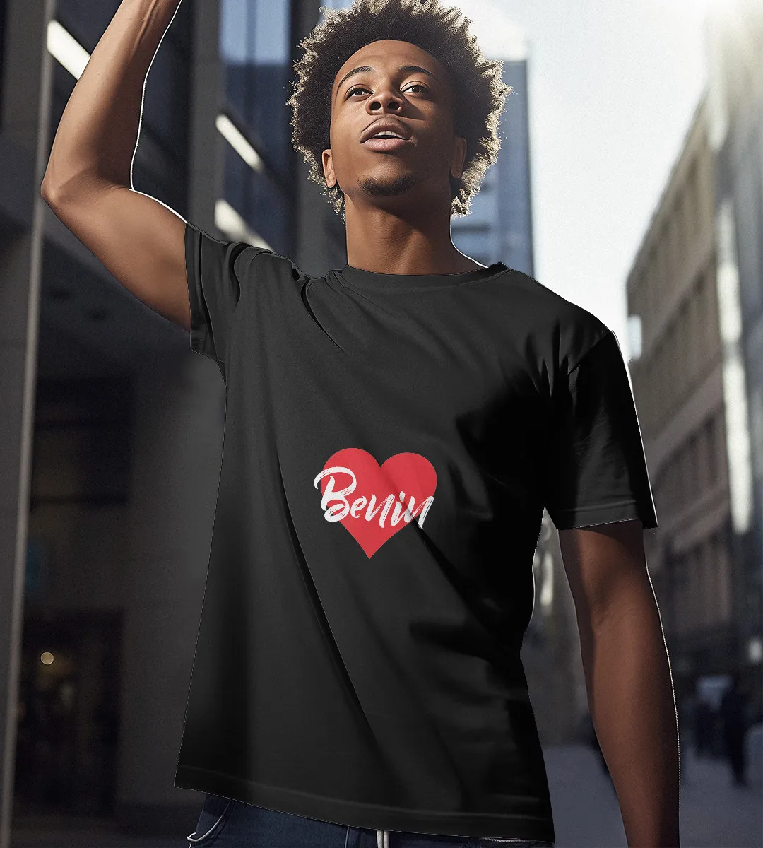 1sttheworld T-Shirt - Heart Benin T-Shirt Black A35