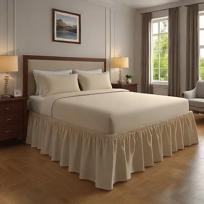 6" Inch Drop Wrap-Around Bed Skirt Ivory 1-Piece Egyptian Cotton