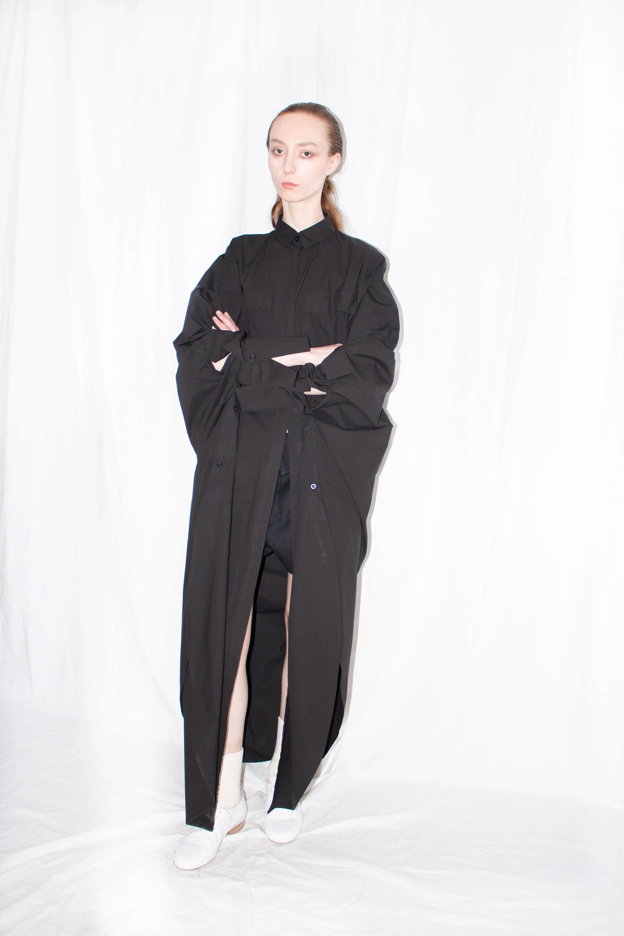 Black Elongated Cloak Shirt