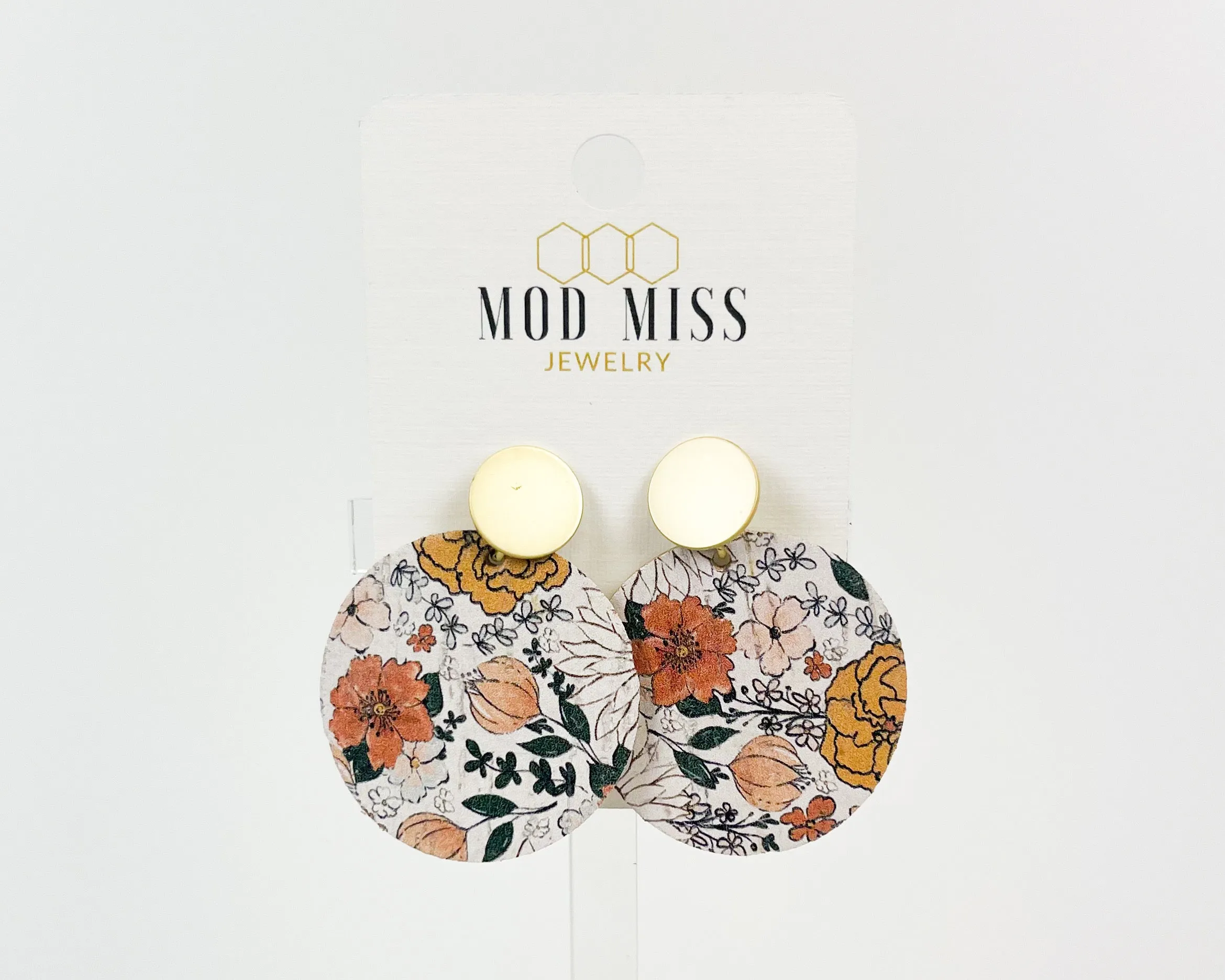 Cork Leather Round Earring Boho Bloom