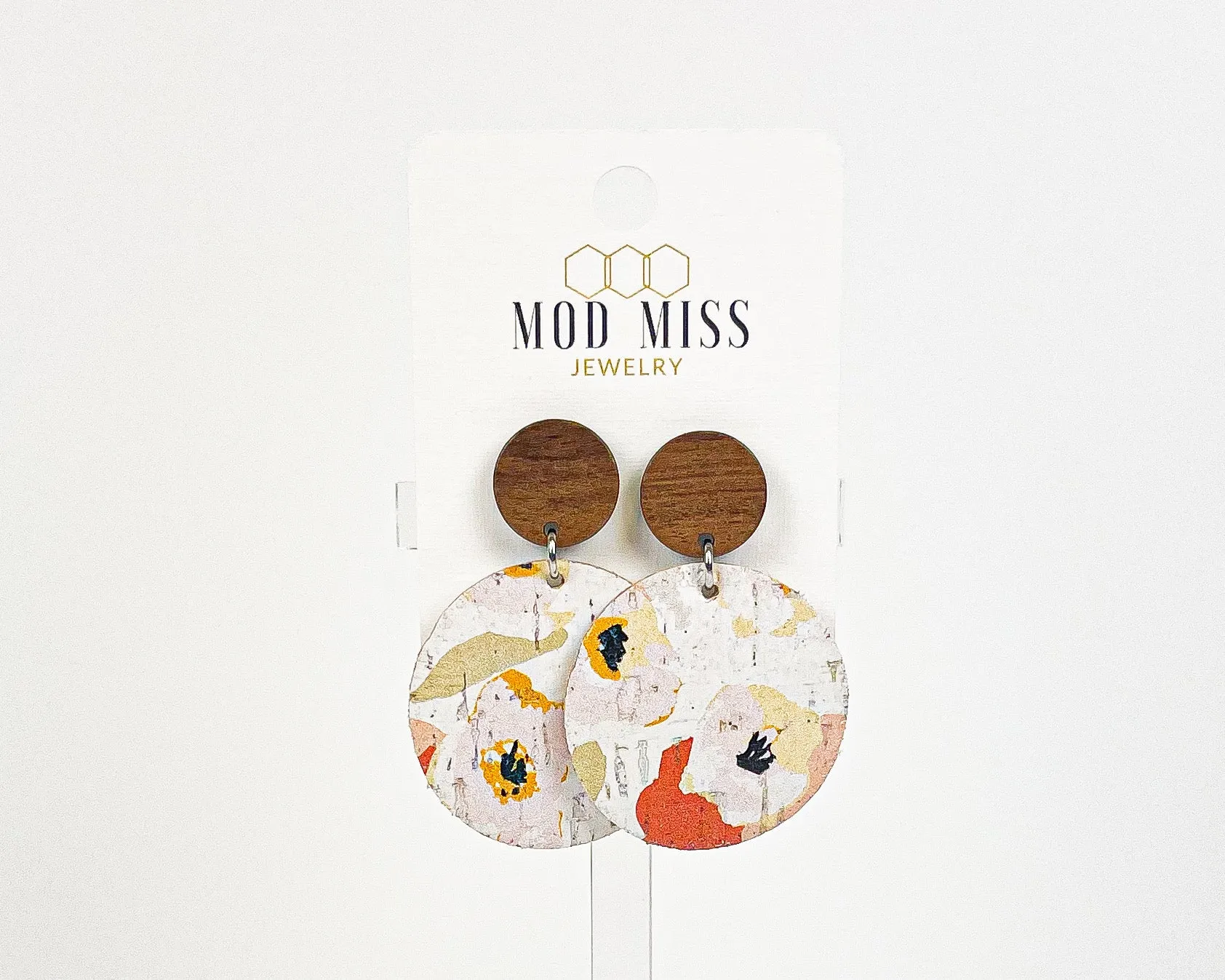 Cork Leather Round Earring Boho Bloom