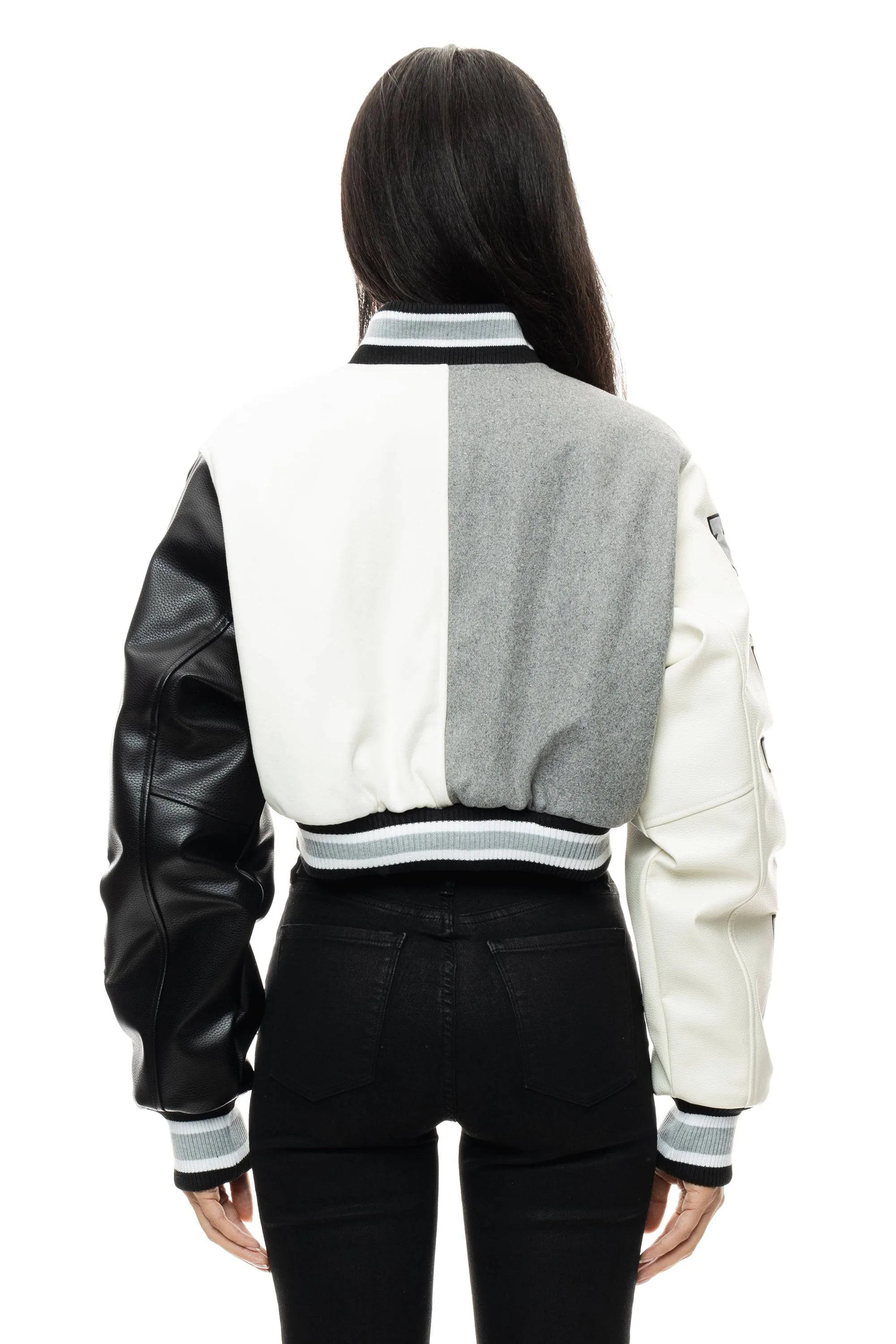 Cropped All Star Varsity Jacket - Light Grey