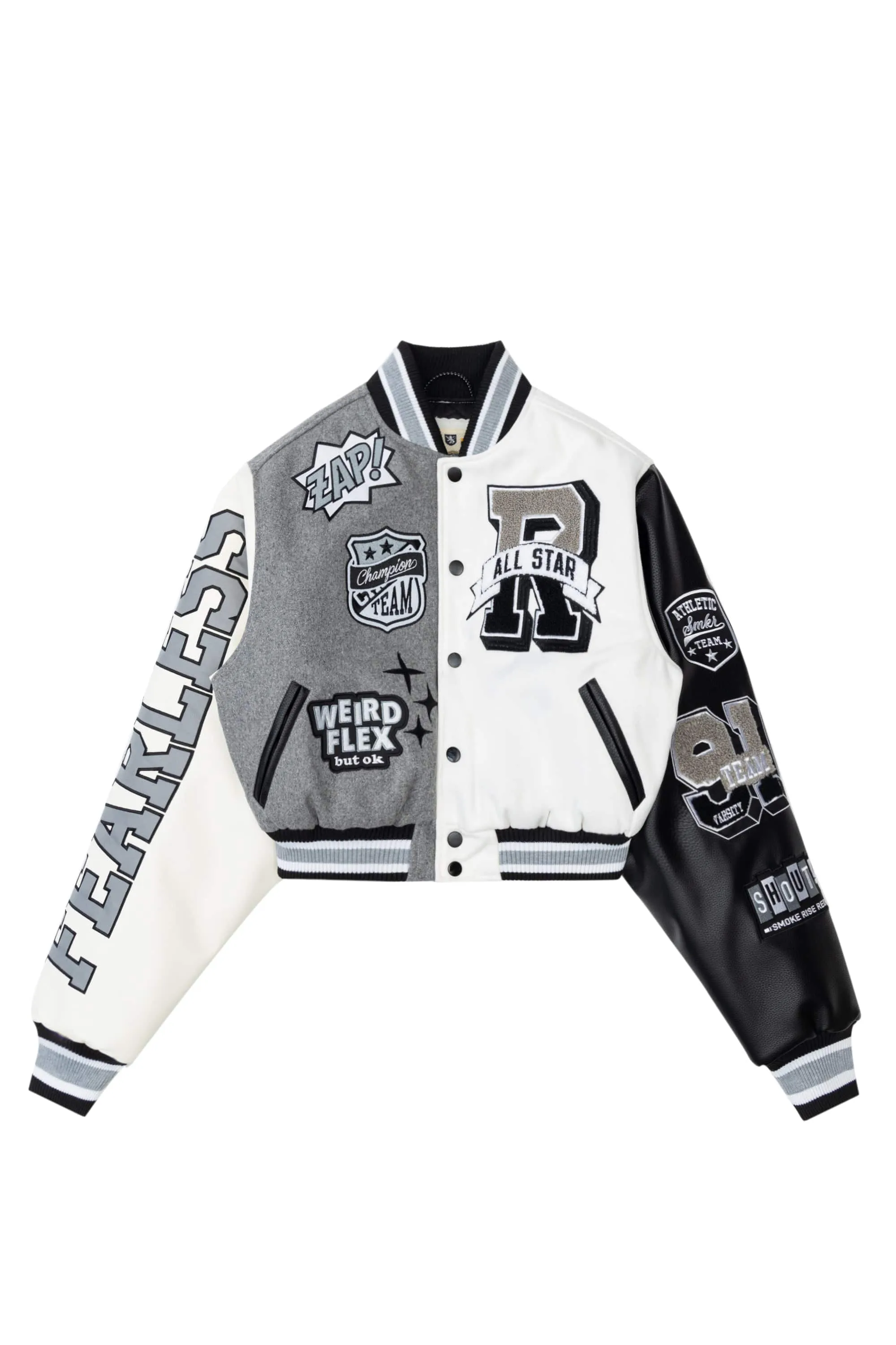 Cropped All Star Varsity Jacket - Light Grey