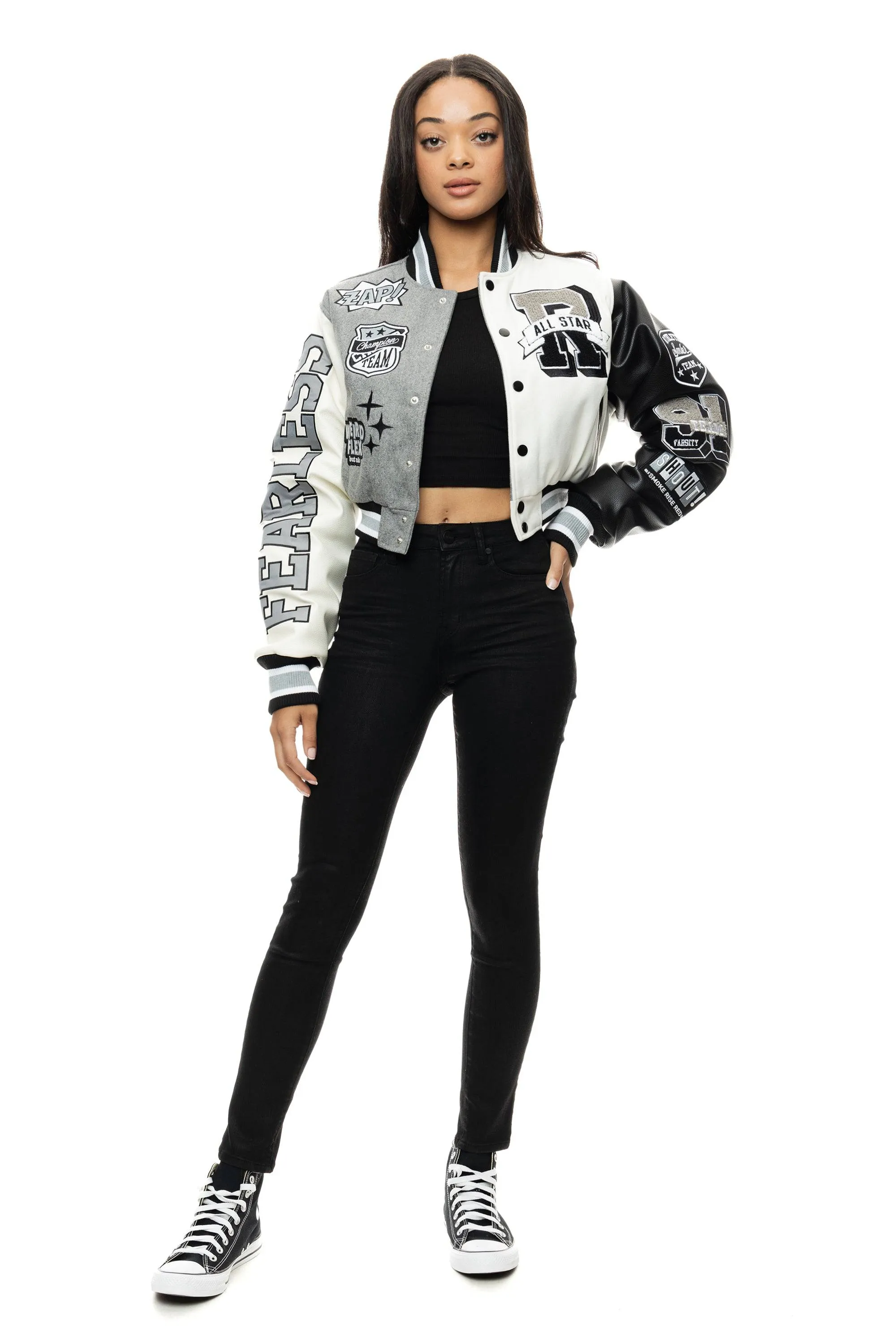 Cropped All Star Varsity Jacket - Light Grey