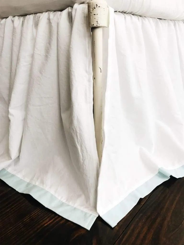 Farmhouse Tailored Crib Skirt in White and Mist