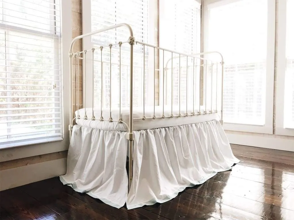 Farmhouse Tailored Crib Skirt in White and Mist