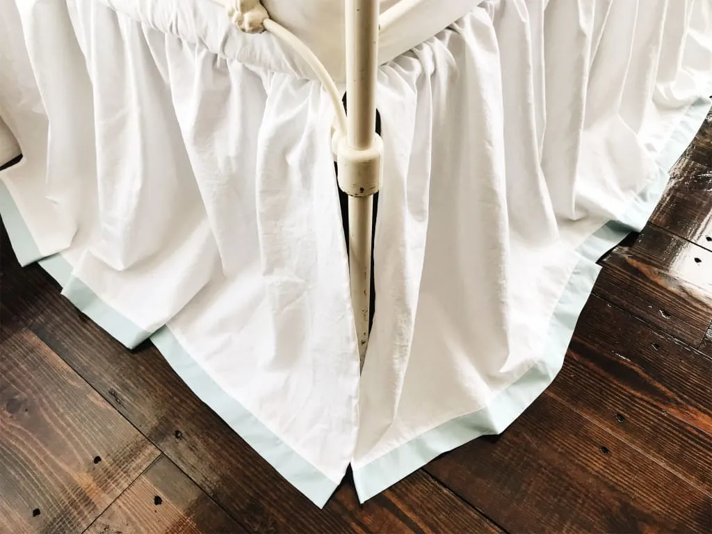 Farmhouse Tailored Crib Skirt in White and Mist