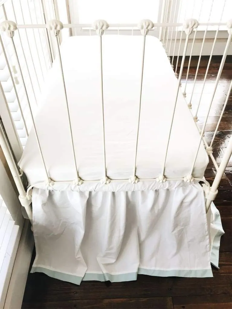 Farmhouse Tailored Crib Skirt in White and Mist