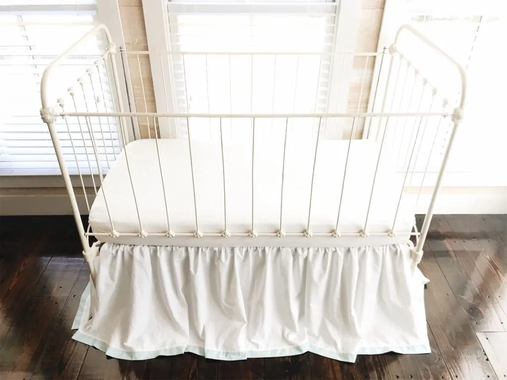 Farmhouse Tailored Crib Skirt in White and Mist
