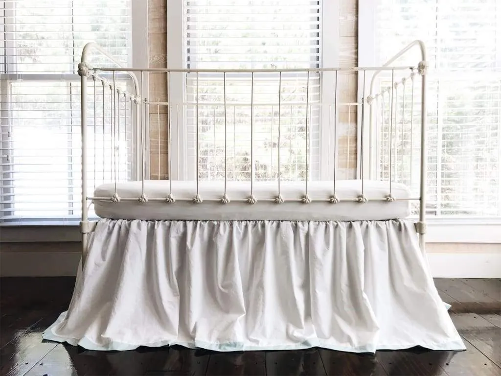 Farmhouse Tailored Crib Skirt in White and Mist