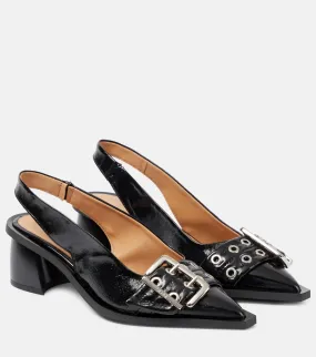Ganni Faux Leather Slingback Shoes, Black