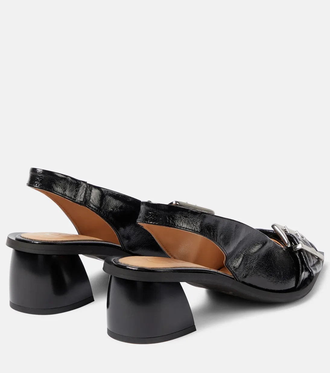 Ganni Faux Leather Slingback Shoes, Black