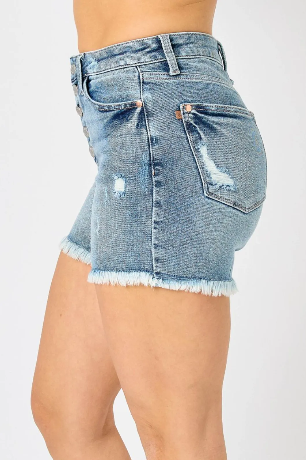 HW Button Fly Destroyed Hi-lo Shorts