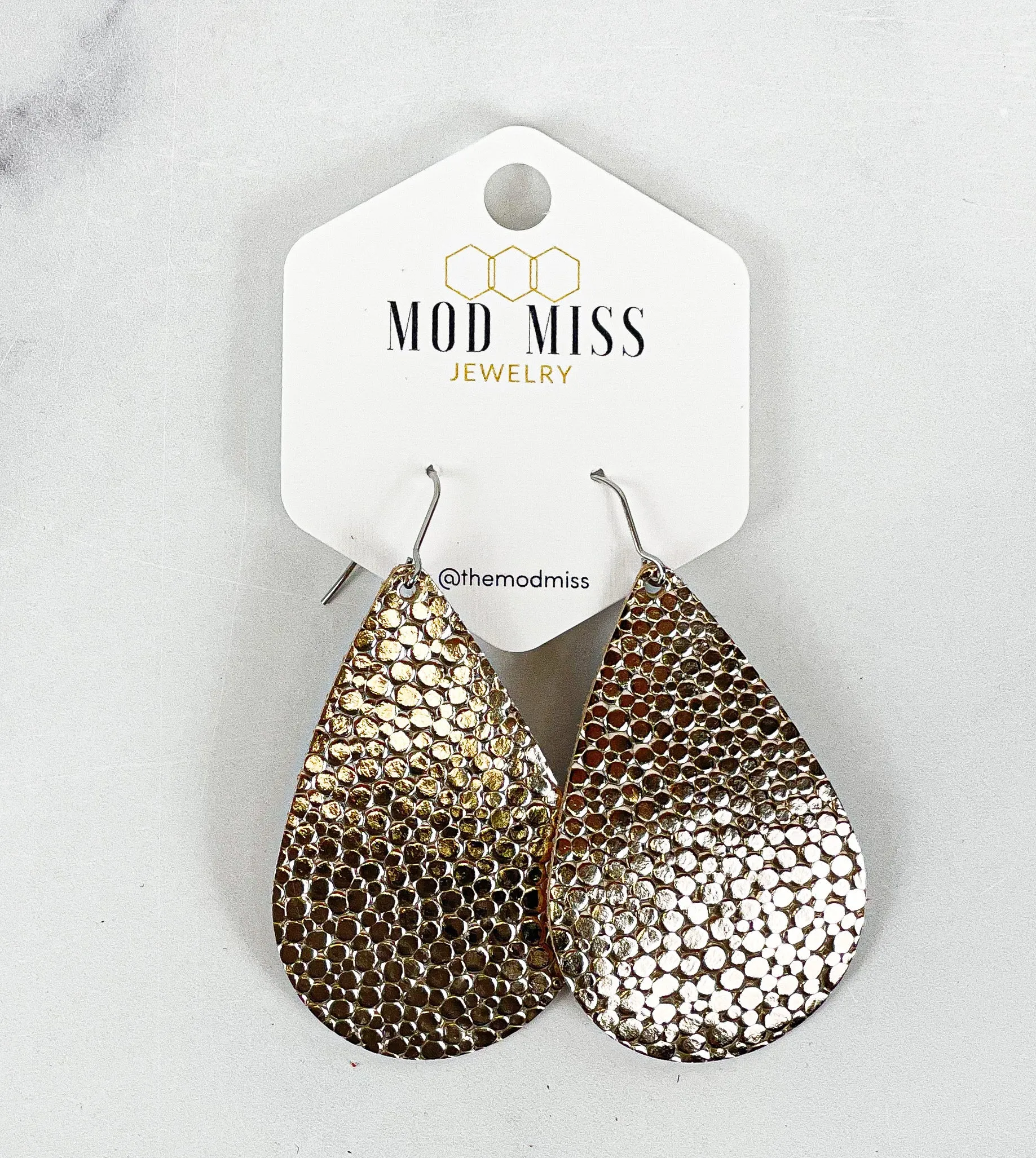 Leather Teardrop Earring Stingray Gold