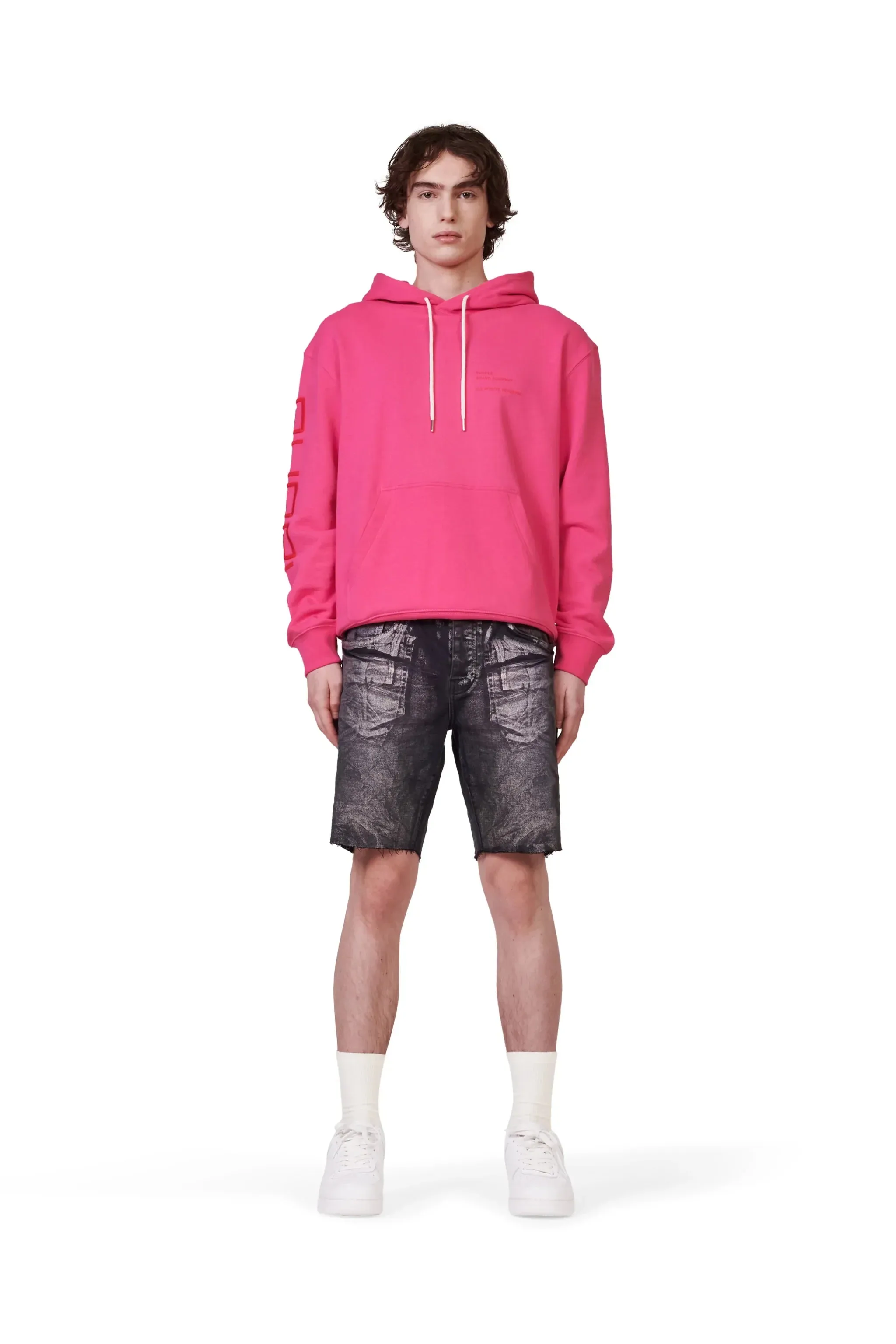 PURPLE BRAND P020 Mid Rise Short Washed Black Iridescent Pearl