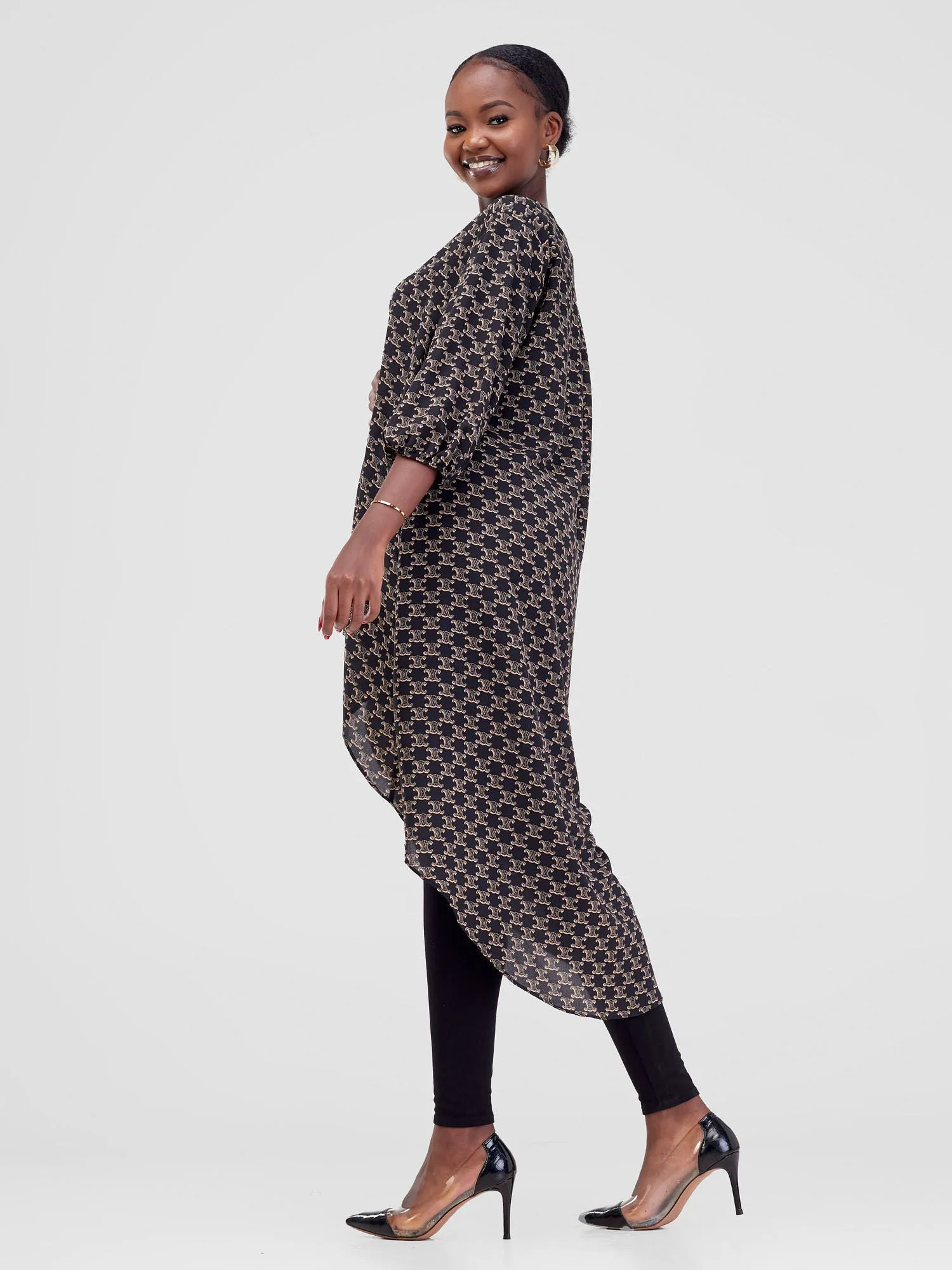Vivo Dua High Low Top -  Black / Beige Print
